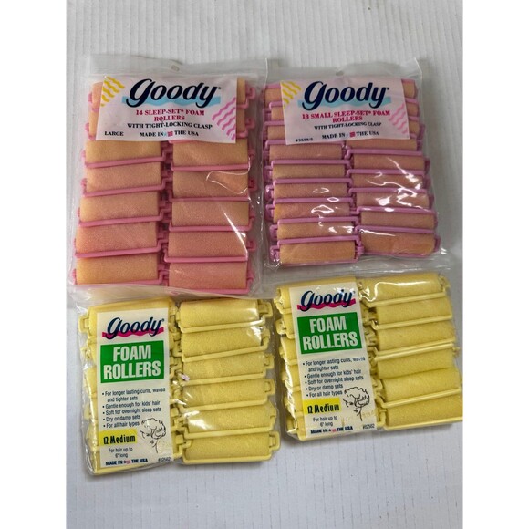 Lot of 4 Goody Vintage Sponge Foam Hair Rollers Sleep-Set Small Medium & Large - Picture 2 of 9